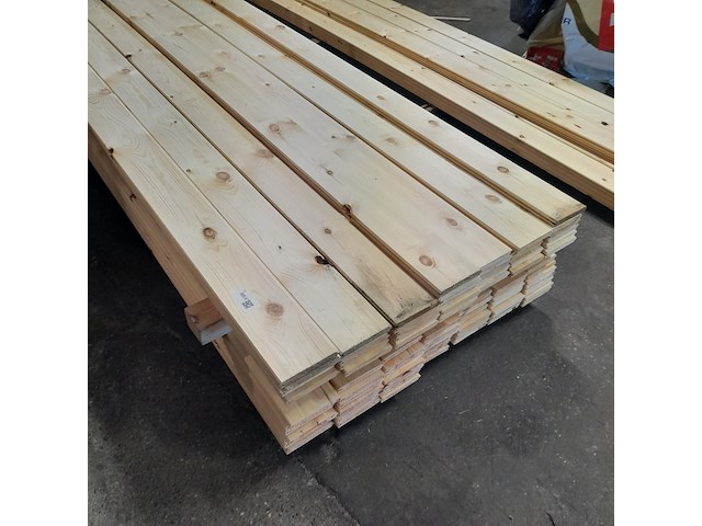 Ca. 38x grenen vloerdeel met mes en groef, 2,1 x 14,7 x 510 cm - afbeelding 1 van  7