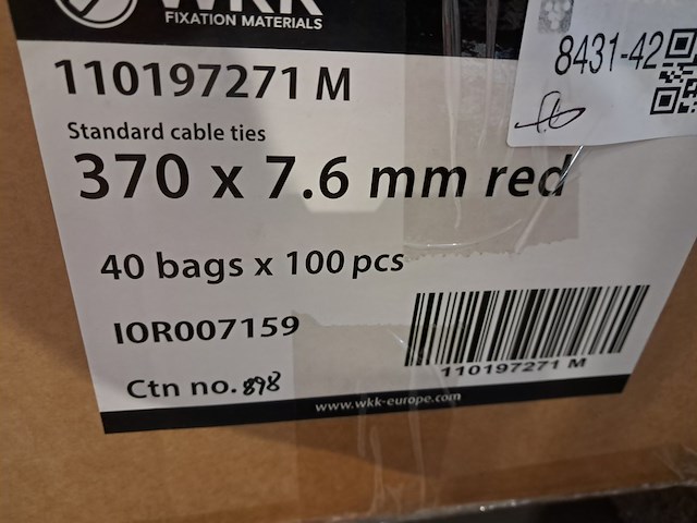 Ca. 4000x kabelbinder | 370x7.6 mm, wkk, rood - afbeelding 2 van  2