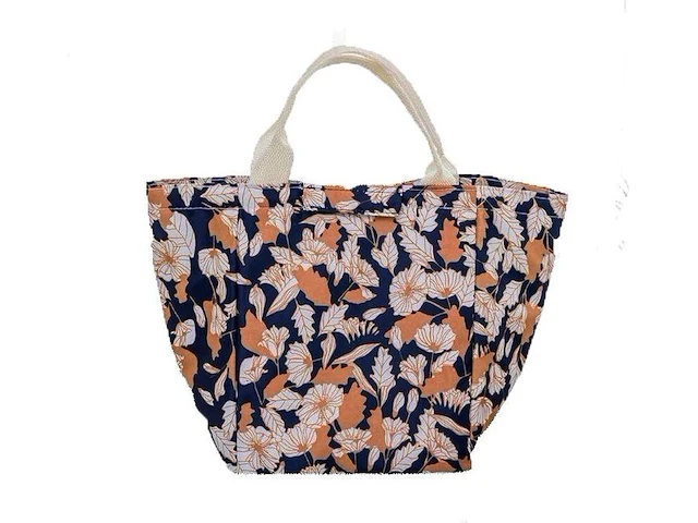 Ca. 40x lunchtas bladeren motief, blauw / oranje / wit, 6,6 ltr - afbeelding 2 van  2