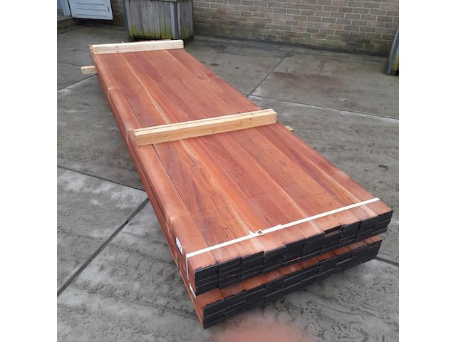 Ca. 50x hardhouten vlonderplank, 2,7 x 9,5 x 350 cm - afbeelding 1 van  6