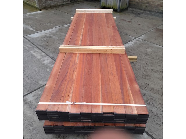 Ca. 50x hardhouten vlonderplank, 2,7 x 9,5 x 350 cm - afbeelding 2 van  6