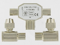 Ca. 51x tv 2-weg splitter met 2 coaxstekkers kopp - afbeelding 1 van  2