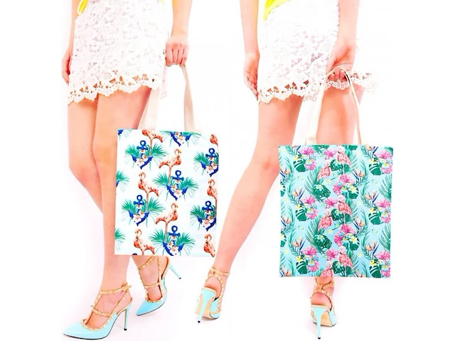 Ca. 55x zomer strandtas, diverse kleuren, 33 x 37 cm - afbeelding 2 van  4