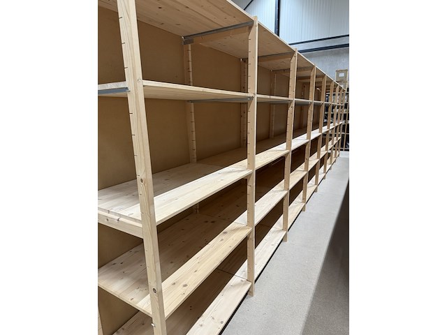 Ca. 57 meter legbordstelling, noordrek, houten legbord, blank hout - afbeelding 5 van  12