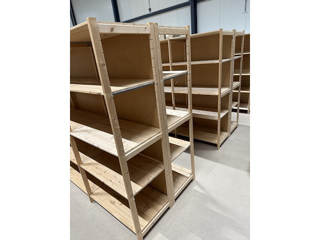 Ca. 57 meter legbordstelling, noordrek, houten legbord, blank hout - afbeelding 7 van  12