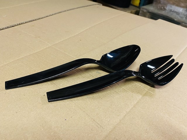 Ca. 5760x luxe grote serveervorken en lepels, zwart - afbeelding 3 van  3