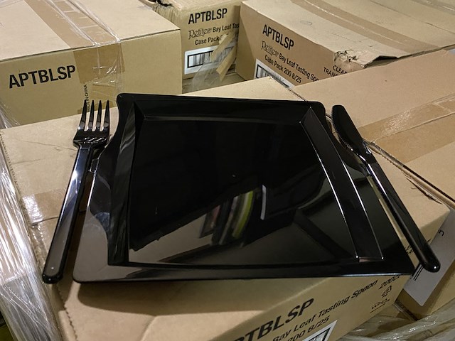 Ca. 600x luxe party evenementborden met bestek, zwart - afbeelding 2 van  4