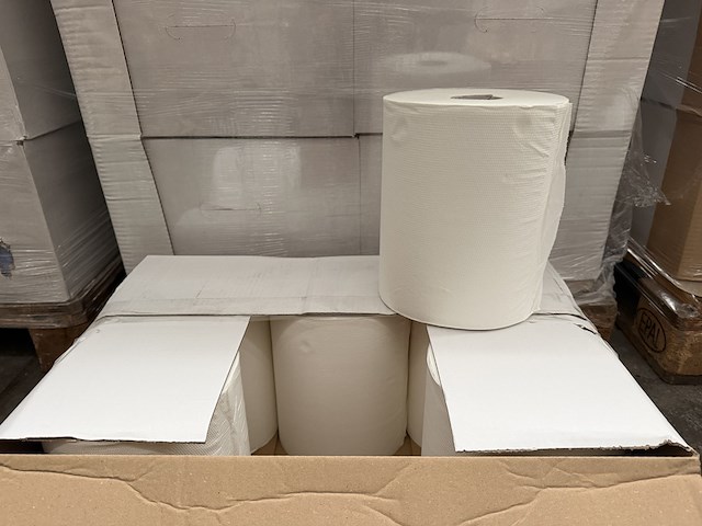 Ca. 60x handdoekrol hpg motion 100% cellulose wit 2 laags 24 cm breed 150 meter, wit - afbeelding 1 van  6