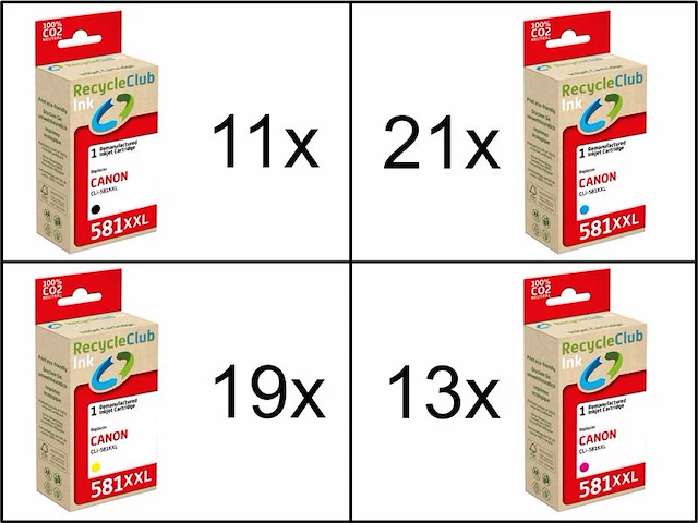 Ca. 64x inktcartridges voor canon cli-581xxl printers, recycleclub - afbeelding 1 van  5