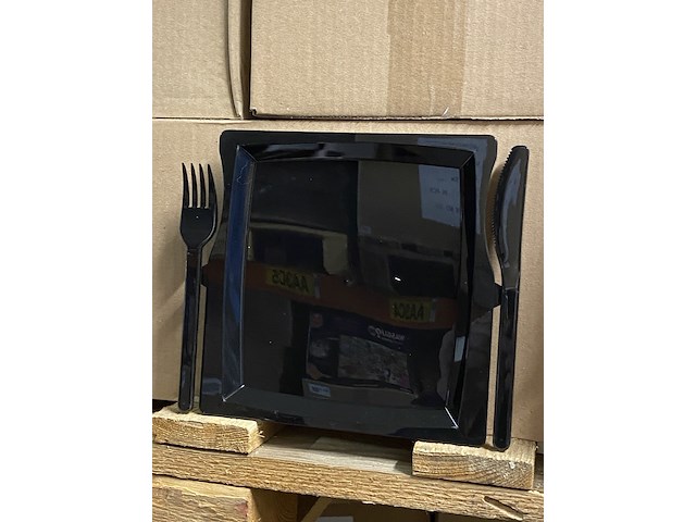 Ca. 990x luxe party evenementborden met bestek, zwart - afbeelding 2 van  4