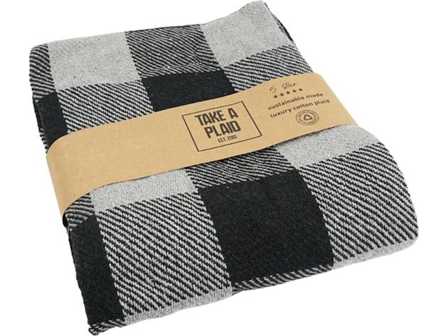 Ca.16x take a plaid gerecycled katoen grey/black 125 x 150 cm - afbeelding 1 van  2
