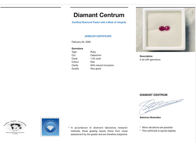 Cabochon robijn 1.25 carat natuurlijke robijn - afbeelding 2 van  2
