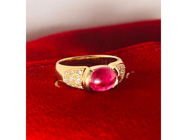 Cabochon robijnen 1.96ct dames ring - 18kt goud - afbeelding 2 van  7