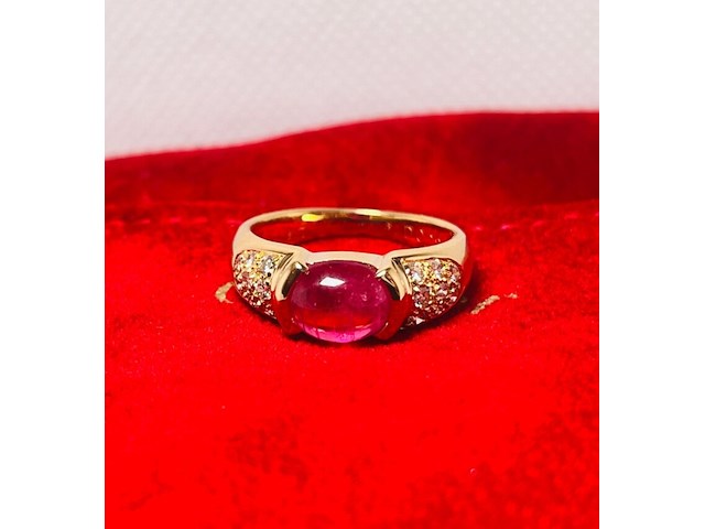 Cabochon robijnen 1.96ct dames ring - 18kt goud - afbeelding 3 van  7