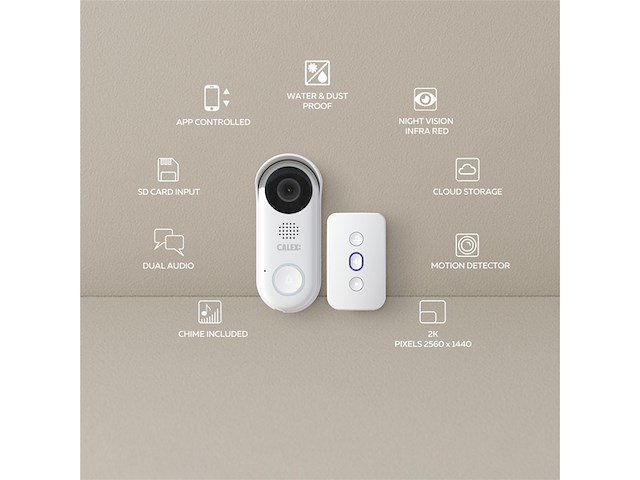 Calex video deurbel met camera 2k bedraad met chime wit - afbeelding 1 van  6