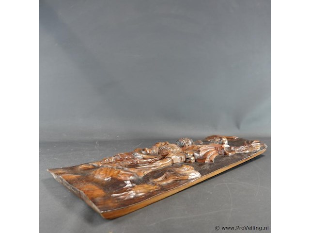 Canarisch in hout gesneden voorstelling van don quichot en sancho panza. - afbeelding 4 van  5