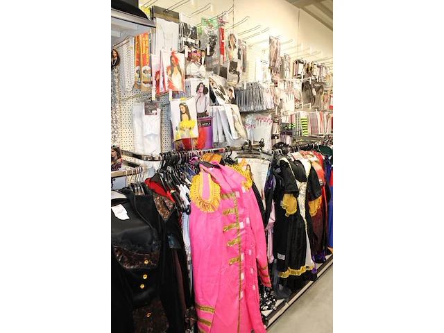Carnavalskleding aan zevendelige wandstelling, ruim 240 kledingstukken, brillen, bretels, tasjes, panty's, ... - afbeelding 13 van  15