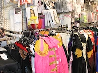 Carnavalskleding aan zevendelige wandstelling, ruim 240 kledingstukken, brillen, bretels, tasjes, panty's, ... - afbeelding 13 van  15