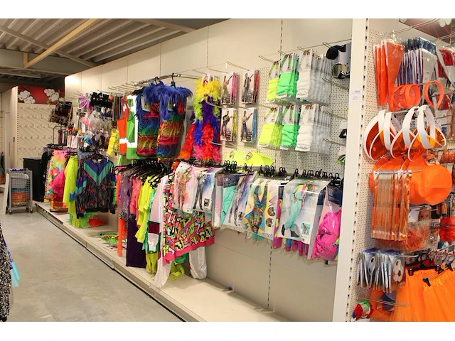 Carnavalskleding en accessoires aan zevendelige wandstelling, ruim 140 kledingstukken, brillen, riemen, cap... - afbeelding 1 van  12