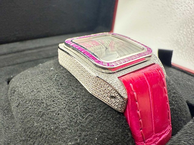 Cartier santos 100 medium | iced out naturel diamonds | 2025 - afbeelding 12 van  14