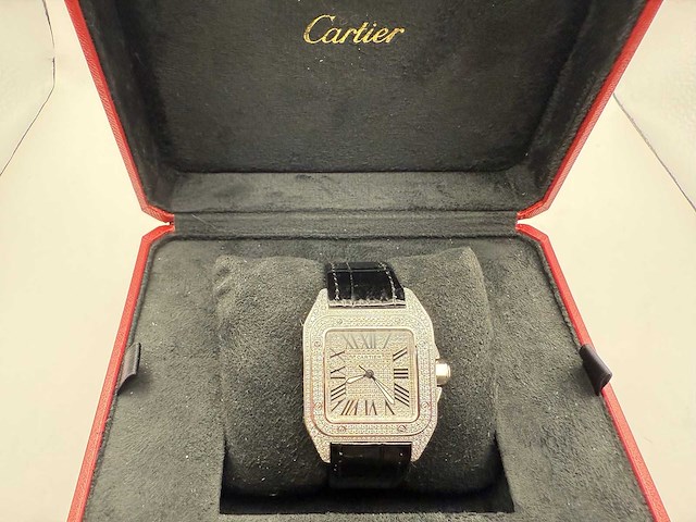 Cartier santos 100 medium | iced out naturel diamonds | 2025 - afbeelding 2 van  14