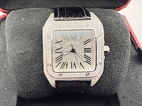 Cartier santos 100 medium | iced out naturel diamonds | 2025 - afbeelding 7 van  14