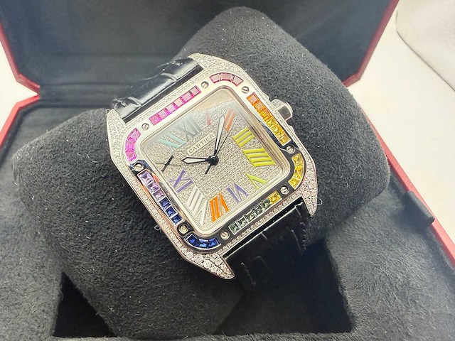 Cartier santos 100 medium | iced out naturel diamonds | 2025 - afbeelding 1 van  10