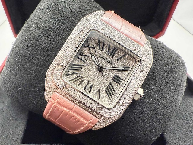 Cartier santos 100 medium | iced out naturel diamonds | 2025 - afbeelding 8 van  13