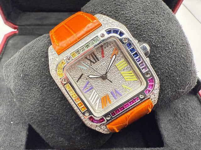 Cartier santos 100 medium | iced out naturel diamonds | 2025 - afbeelding 1 van  14