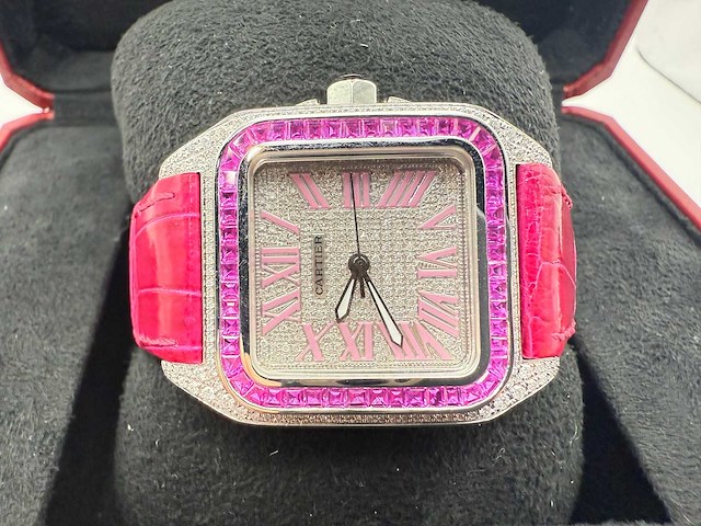 Cartier santos 100 medium | iced out naturel diamonds | 2025 - afbeelding 9 van  14