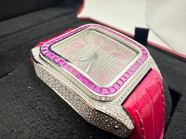 Cartier santos 100 medium | iced out naturel diamonds | 2025 - afbeelding 13 van  14