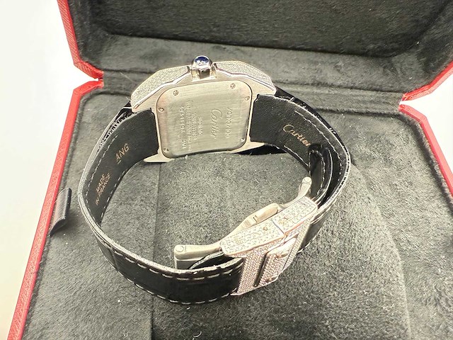 Cartier santos 100 medium | iced out naturel diamonds | 2025 - afbeelding 5 van  14