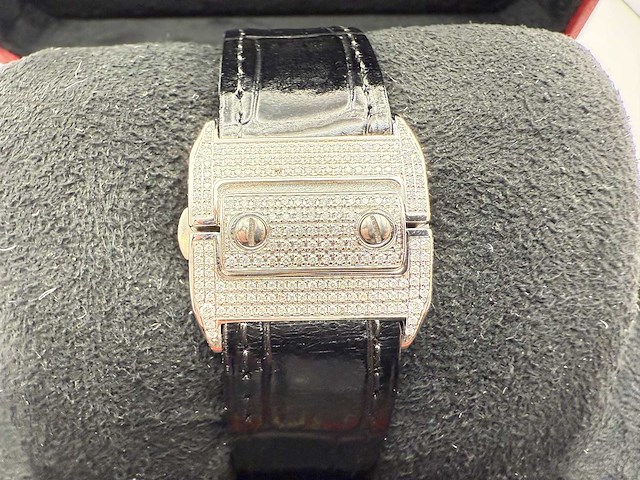 Cartier santos 100 medium | iced out naturel diamonds | 2025 - afbeelding 10 van  14