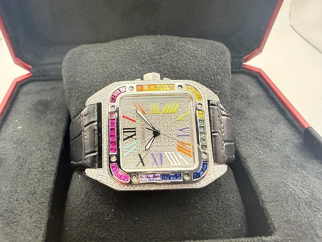 Cartier santos 100 medium | iced out naturel diamonds | 2025 - afbeelding 5 van  10