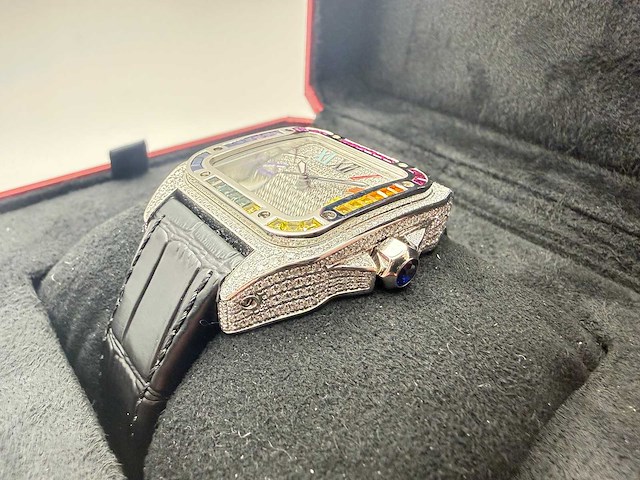 Cartier santos 100 medium | iced out naturel diamonds | 2025 - afbeelding 9 van  10