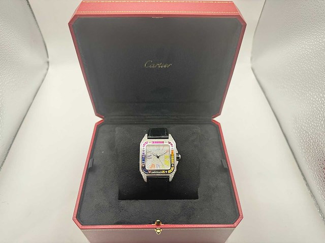 Cartier santos 100 medium | iced out naturel diamonds | 2025 - afbeelding 10 van  10