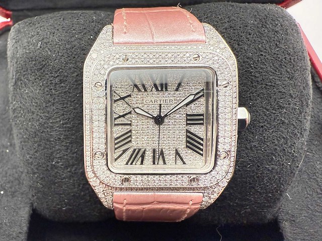 Cartier santos 100 medium | iced out naturel diamonds | 2025 - afbeelding 6 van  13