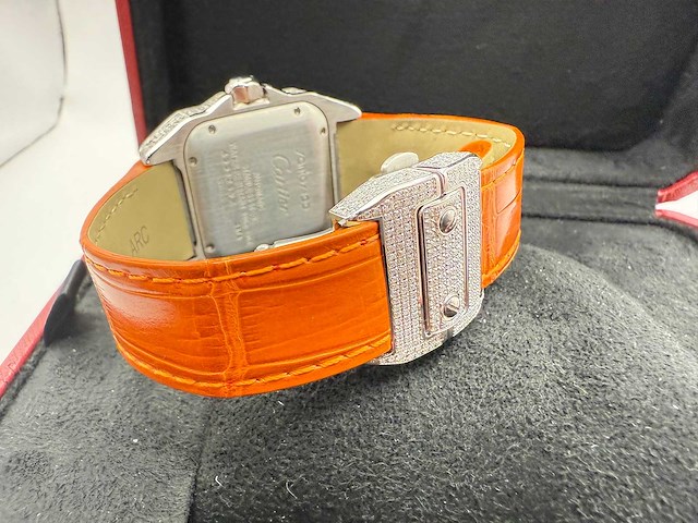 Cartier santos 100 medium | iced out naturel diamonds | 2025 - afbeelding 2 van  14