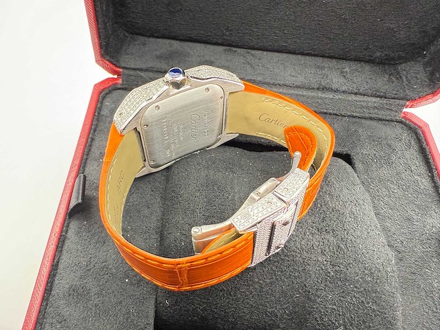 Cartier santos 100 medium | iced out naturel diamonds | 2025 - afbeelding 3 van  14