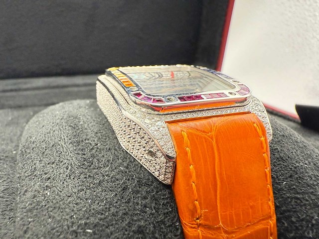 Cartier santos 100 medium | iced out naturel diamonds | 2025 - afbeelding 12 van  14