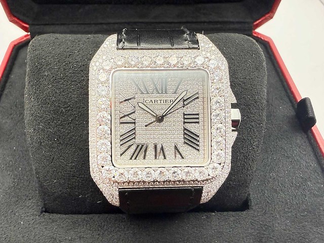 Cartier santos 100 xl | iced out | black | unworn - afbeelding 1 van  13