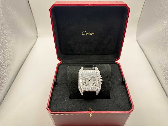 Cartier santos 100 xl | iced out diamonds | black - afbeelding 5 van  13