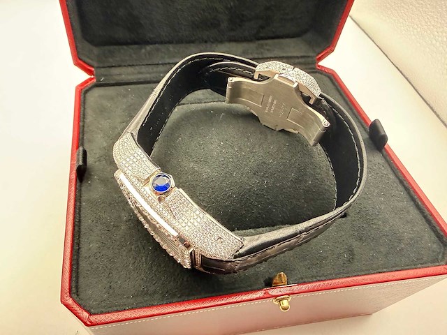 Cartier santos 100 xl | iced out diamonds | black - afbeelding 3 van  13