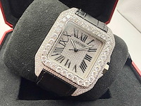 Cartier santos 100 xl | iced out diamonds | black - afbeelding 4 van  6