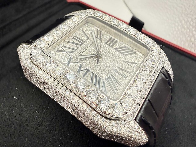 Cartier santos 100 xl | iced out diamonds | black - afbeelding 6 van  6