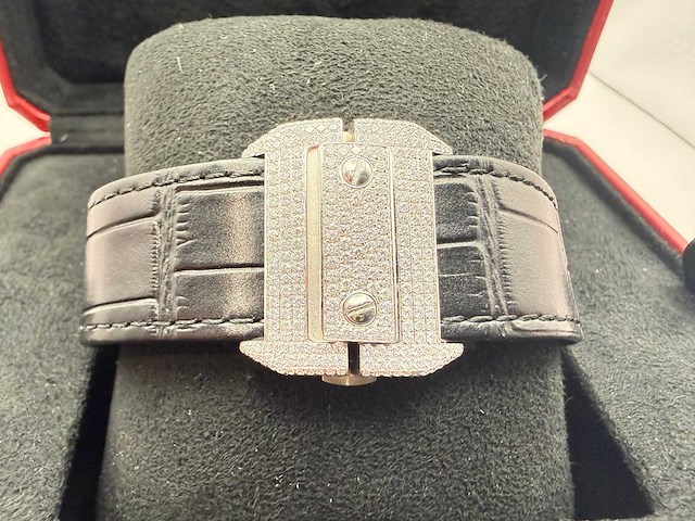 Cartier santos 100 xl | iced out diamonds | black - afbeelding 6 van  7