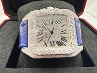 Cartier santos 100 xl | iced out diamonds | blue - afbeelding 8 van  13