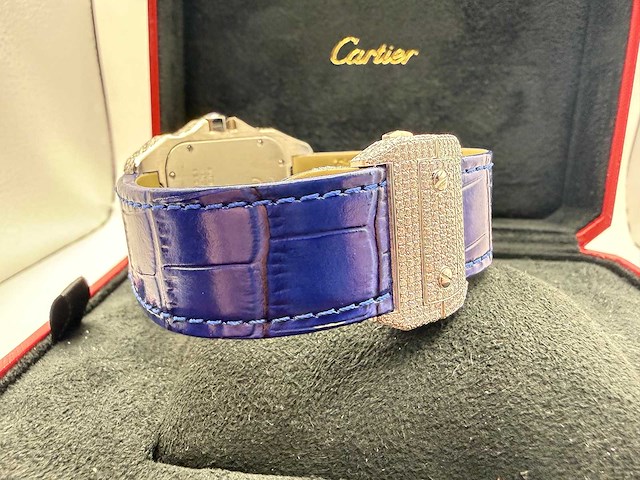 Cartier santos 100 xl | iced out diamonds | blue - afbeelding 2 van  8