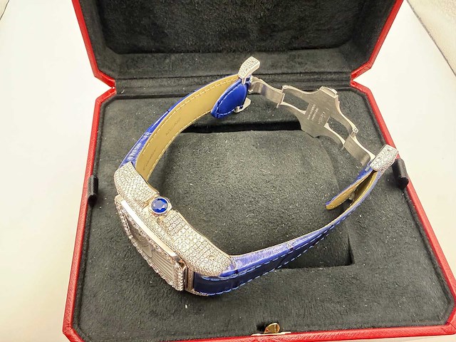 Cartier santos 100 xl | iced out diamonds | blue - afbeelding 4 van  8