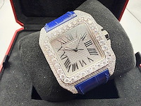 Cartier santos 100 xl | iced out diamonds | blue - afbeelding 6 van  8